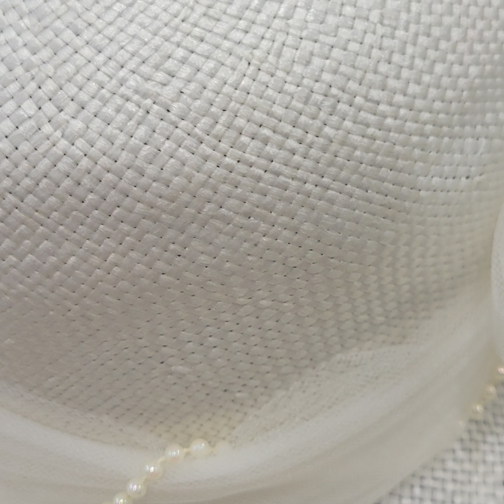 Unbranded Chic Cream Women's Elegant Straw Hat W/ Faux Pearls, Mesh & Bow NWOT - Picture 10 of 10
